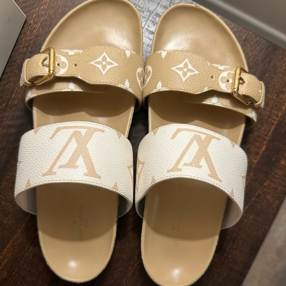 Limited Edition - Louis Vuitton Bom Día Flat Mules in Khaki - Picture 13 of 17